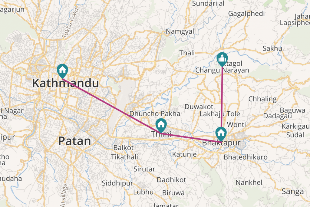 Bhaktapur Newari Culture Tour Itinerary Map