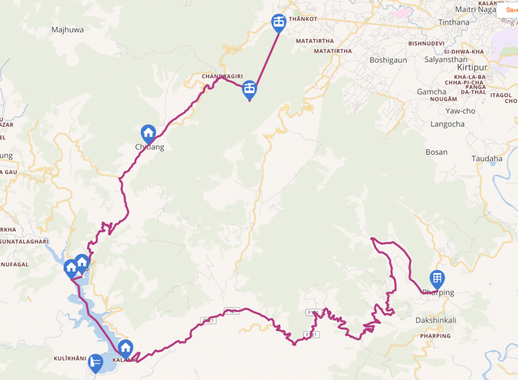 Kulekhani Reservoir Trek Map
